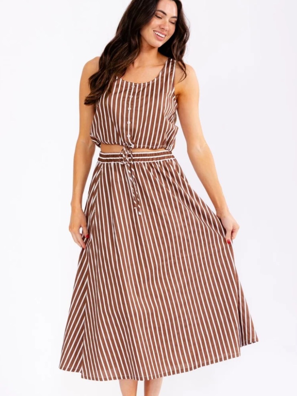 Love Tree Brown and White Striped Maxi Skirt